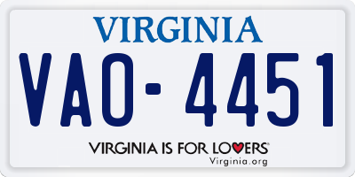 VA license plate VAO4451