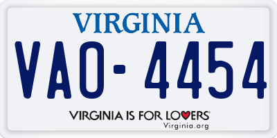 VA license plate VAO4454