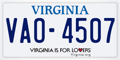 VA license plate VAO4507