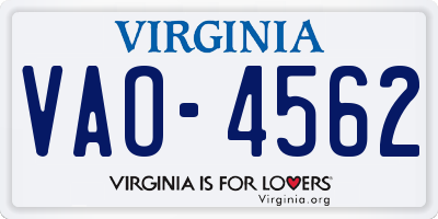 VA license plate VAO4562