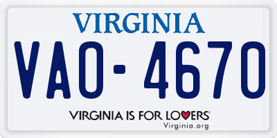 VA license plate VAO4670