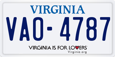 VA license plate VAO4787