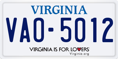 VA license plate VAO5012