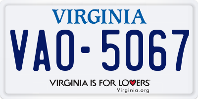 VA license plate VAO5067