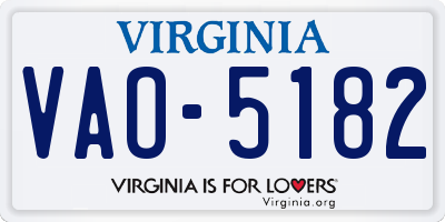 VA license plate VAO5182