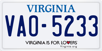 VA license plate VAO5233