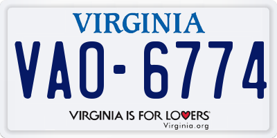 VA license plate VAO6774