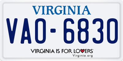 VA license plate VAO6830