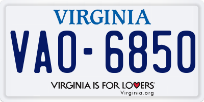 VA license plate VAO6850