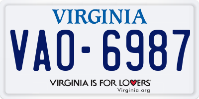 VA license plate VAO6987