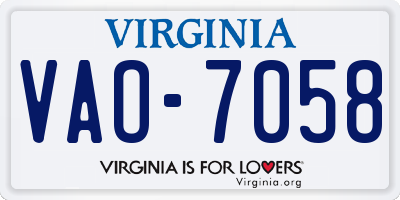 VA license plate VAO7058