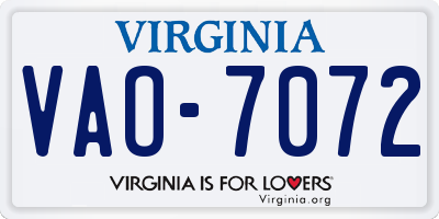 VA license plate VAO7072