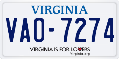 VA license plate VAO7274