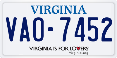 VA license plate VAO7452