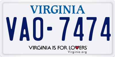 VA license plate VAO7474