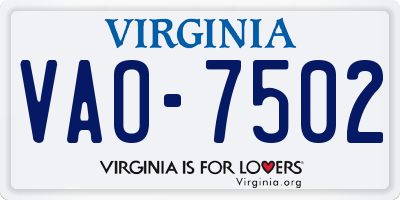 VA license plate VAO7502