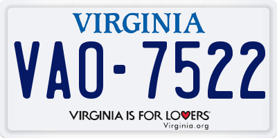 VA license plate VAO7522