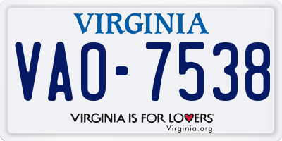 VA license plate VAO7538