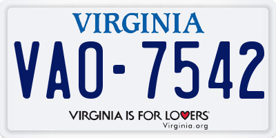 VA license plate VAO7542