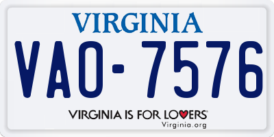 VA license plate VAO7576