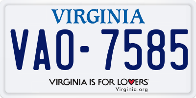 VA license plate VAO7585