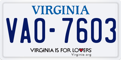 VA license plate VAO7603