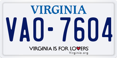 VA license plate VAO7604