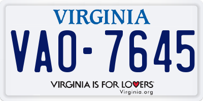 VA license plate VAO7645