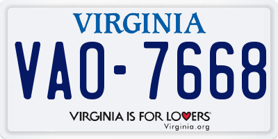 VA license plate VAO7668