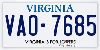 VA license plate VAO7685