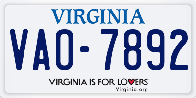 VA license plate VAO7892