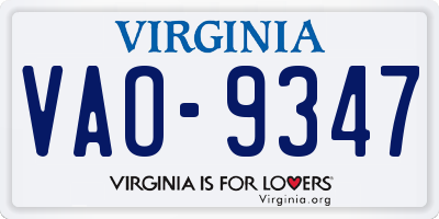 VA license plate VAO9347