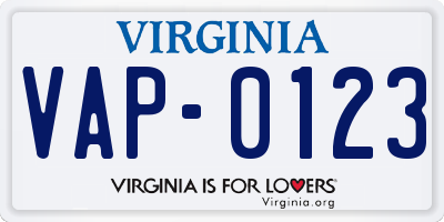 VA license plate VAP0123