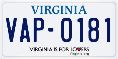 VA license plate VAP0181