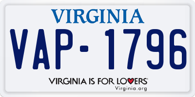 VA license plate VAP1796