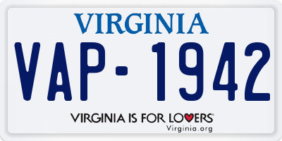 VA license plate VAP1942