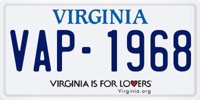 VA license plate VAP1968