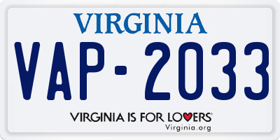 VA license plate VAP2033