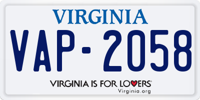 VA license plate VAP2058