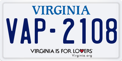 VA license plate VAP2108