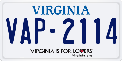 VA license plate VAP2114