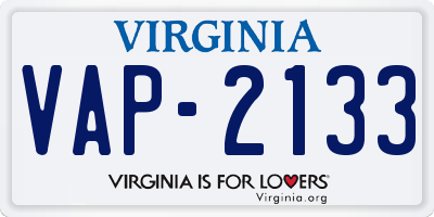 VA license plate VAP2133