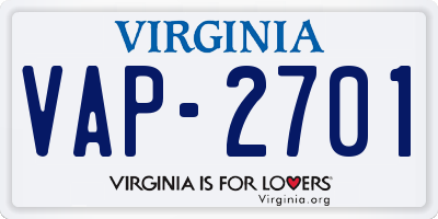 VA license plate VAP2701