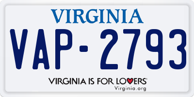 VA license plate VAP2793
