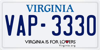 VA license plate VAP3330