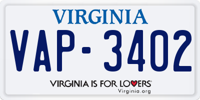 VA license plate VAP3402