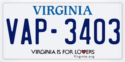 VA license plate VAP3403