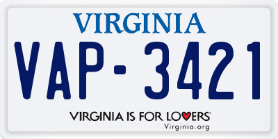 VA license plate VAP3421