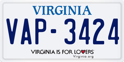 VA license plate VAP3424