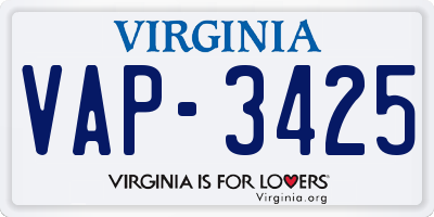 VA license plate VAP3425